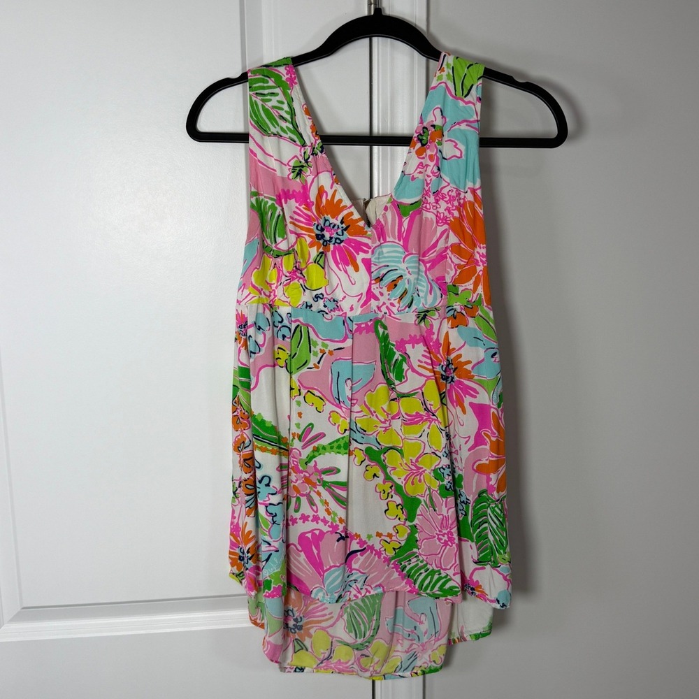 Lilly Pulitzer for Target Womens XL Floral V-Neck Sleeveless Top Multicolor
